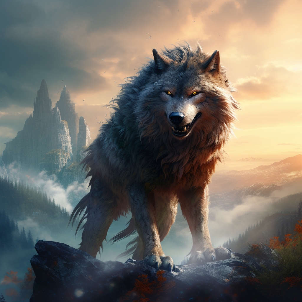 Magnificent Guardian Wolf Protecting with Magic