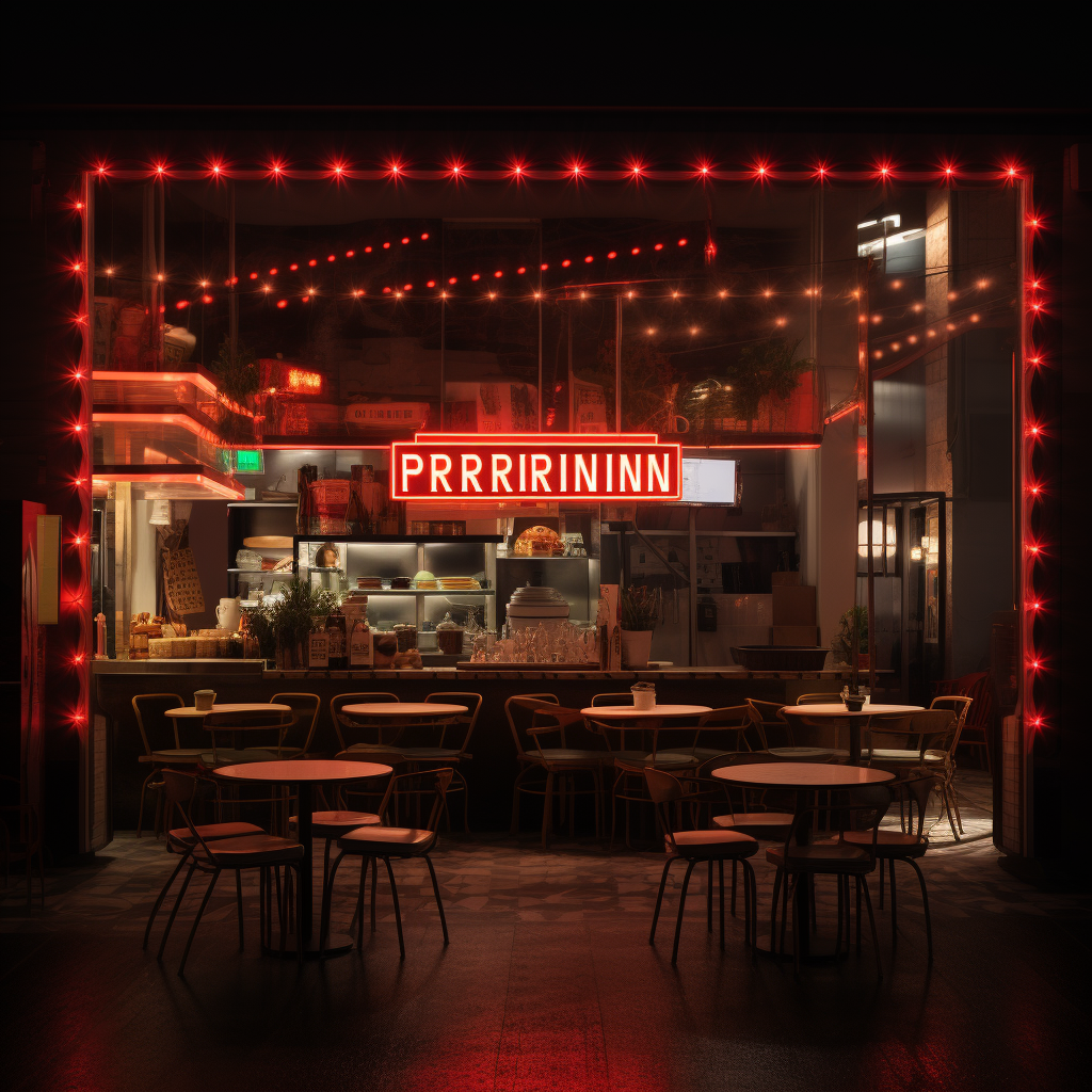 Neon-lit Guerrin Pizzeria captures the Italian theater ambiance.