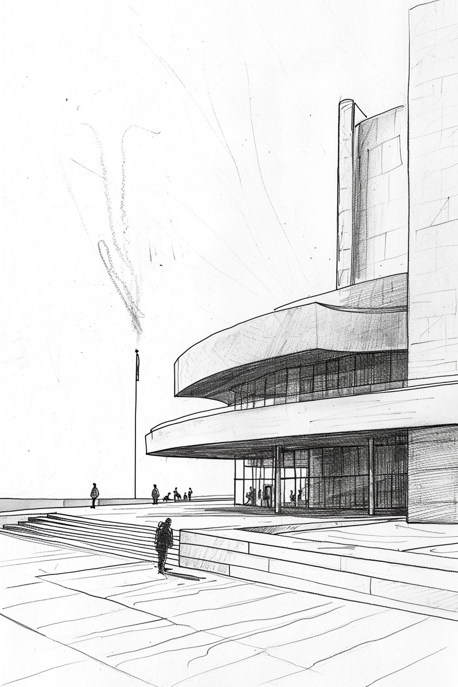 Guggenheim vintage architecture sketch art