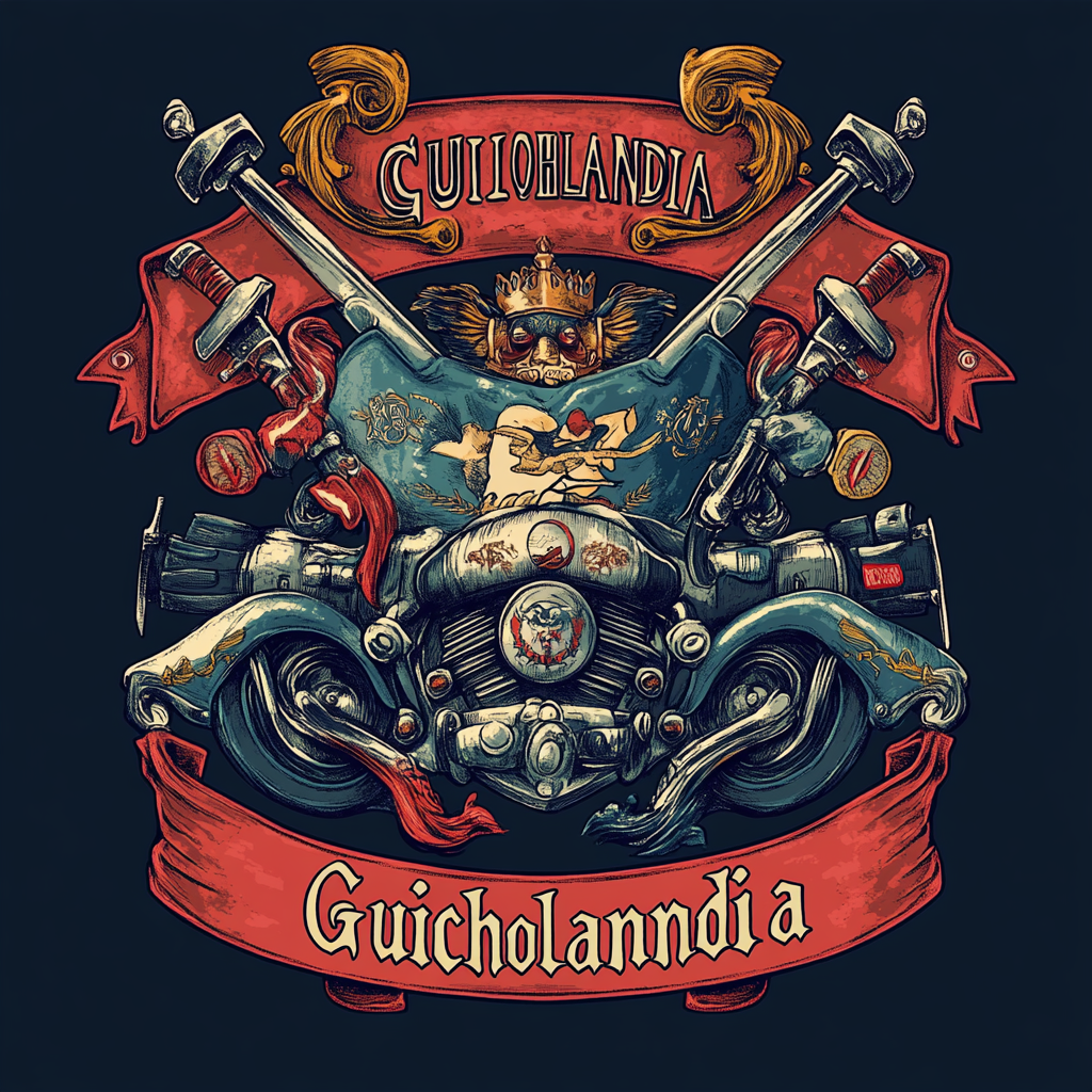 Shield design with cigarros, motorcycles, beers, and gays