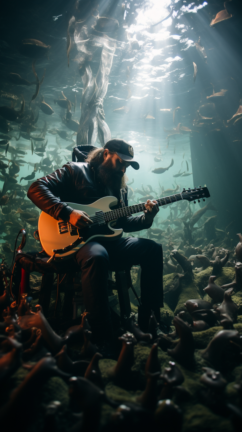 Man playing guitar in ocean concert