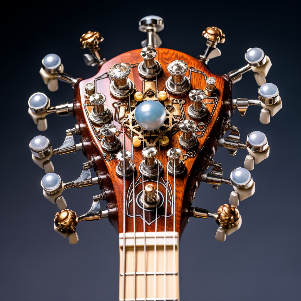 Guitar head with shiny tuning pegs