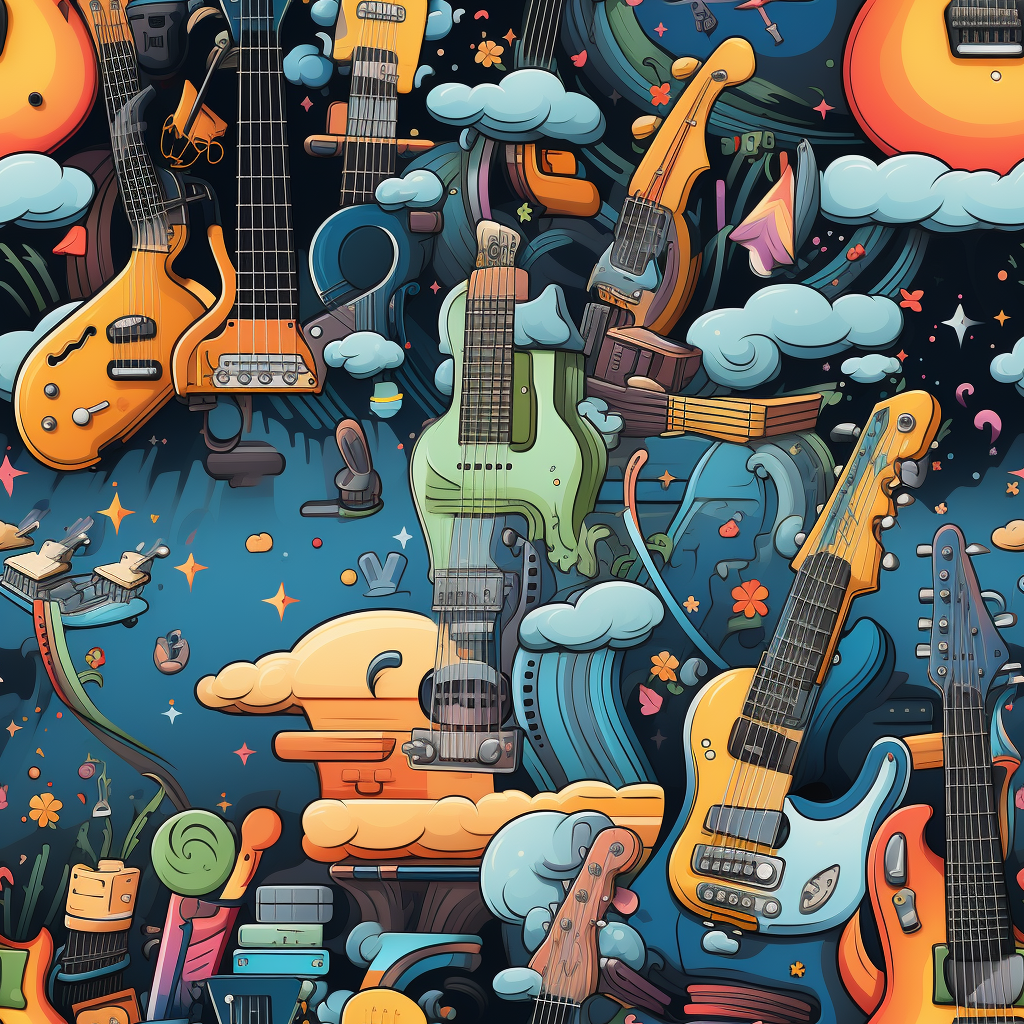 Colorful cartoon guiter with musical notes