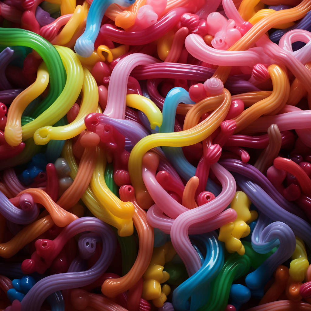 Colorful gummy worms on a plate