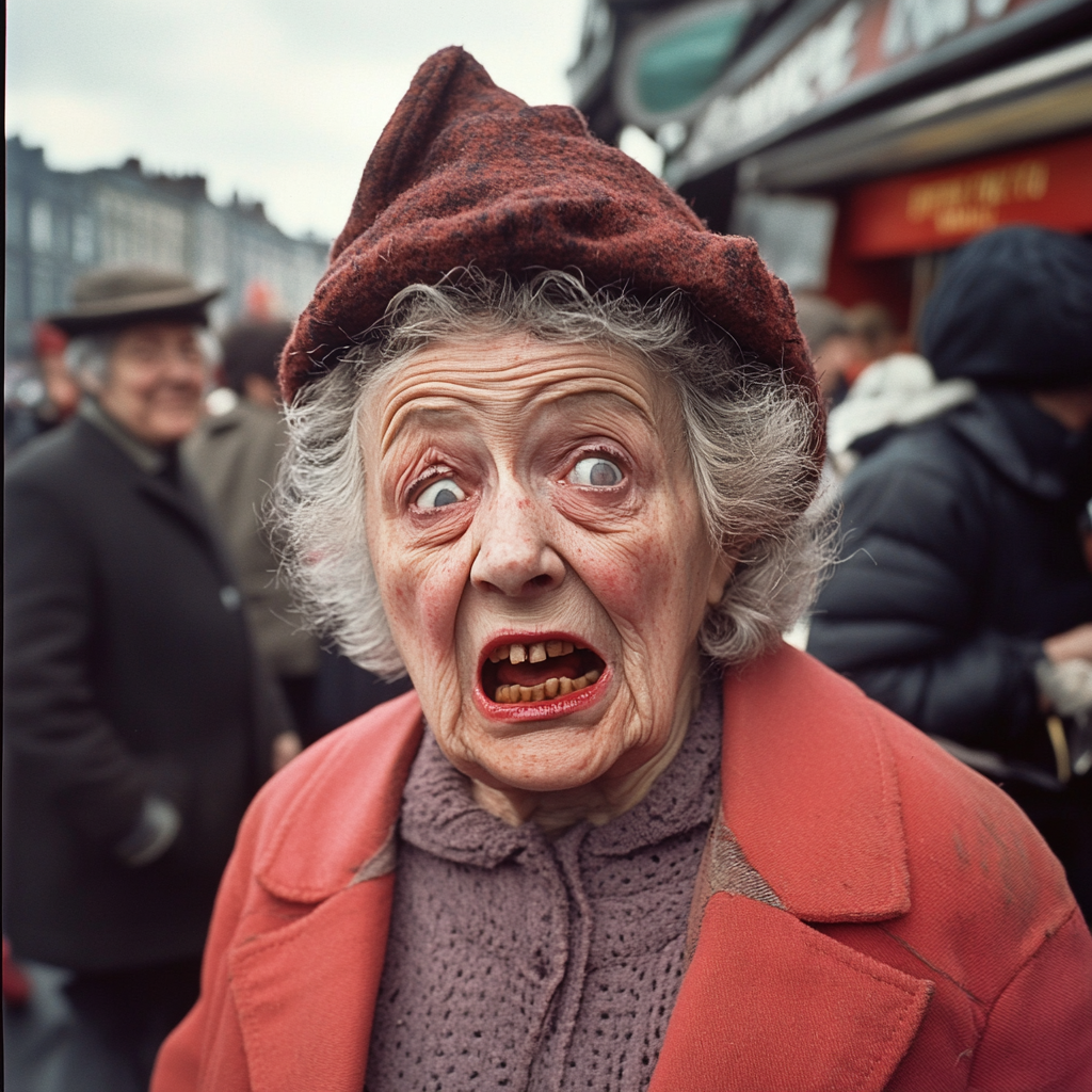 Older Woman Gurning Portobello Market