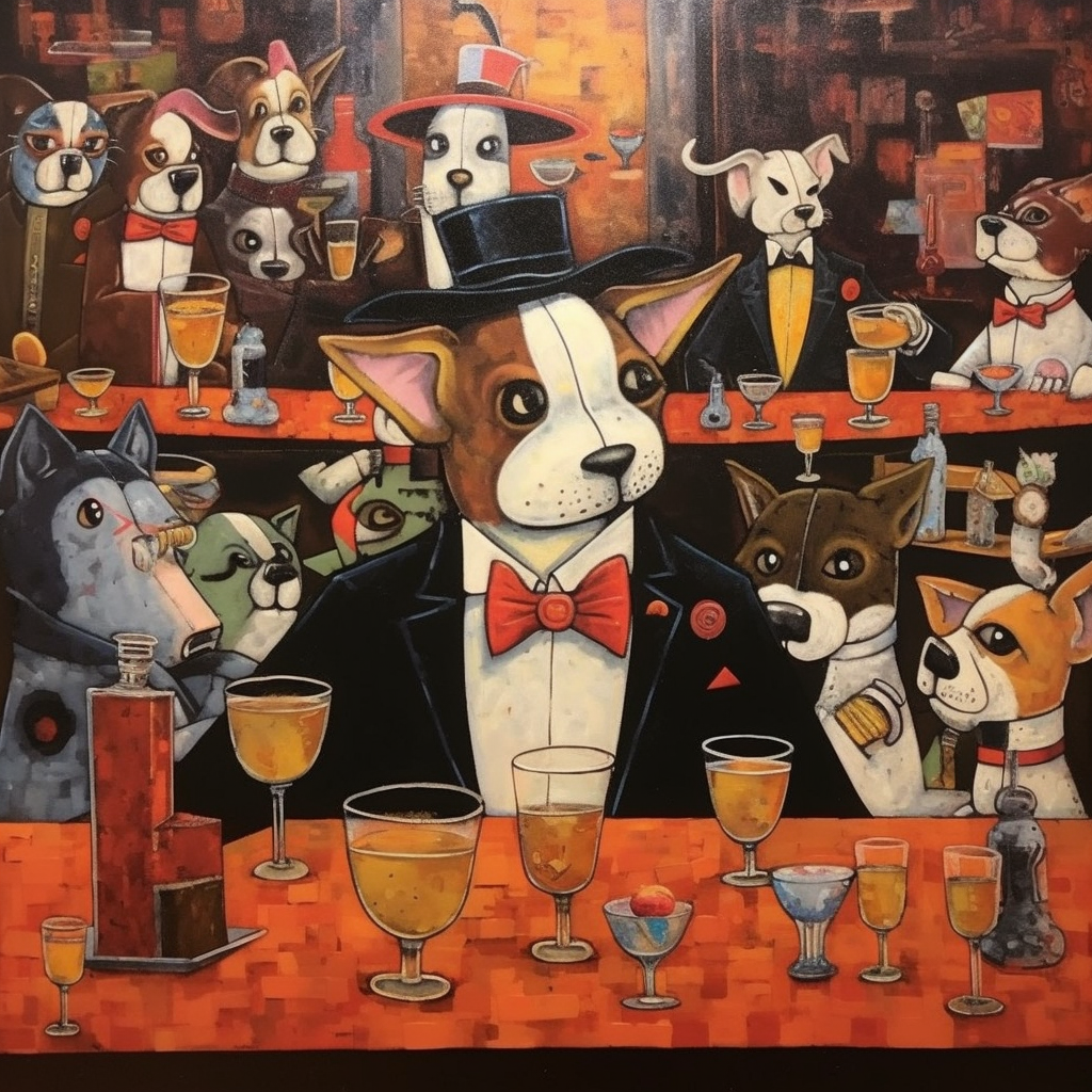 Guy Buffet Sausage Dog Mixing Cocktail  painting