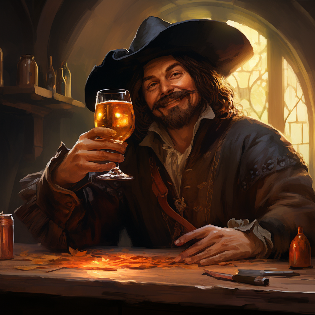 Guy Fawkes enjoying an amber beer