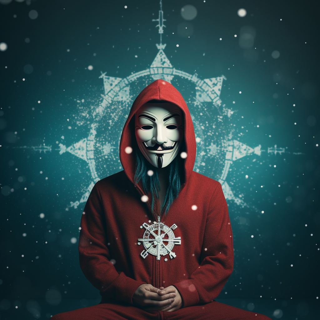 Guy Fawkes in Red Hooded Robe and Anonymous Mask