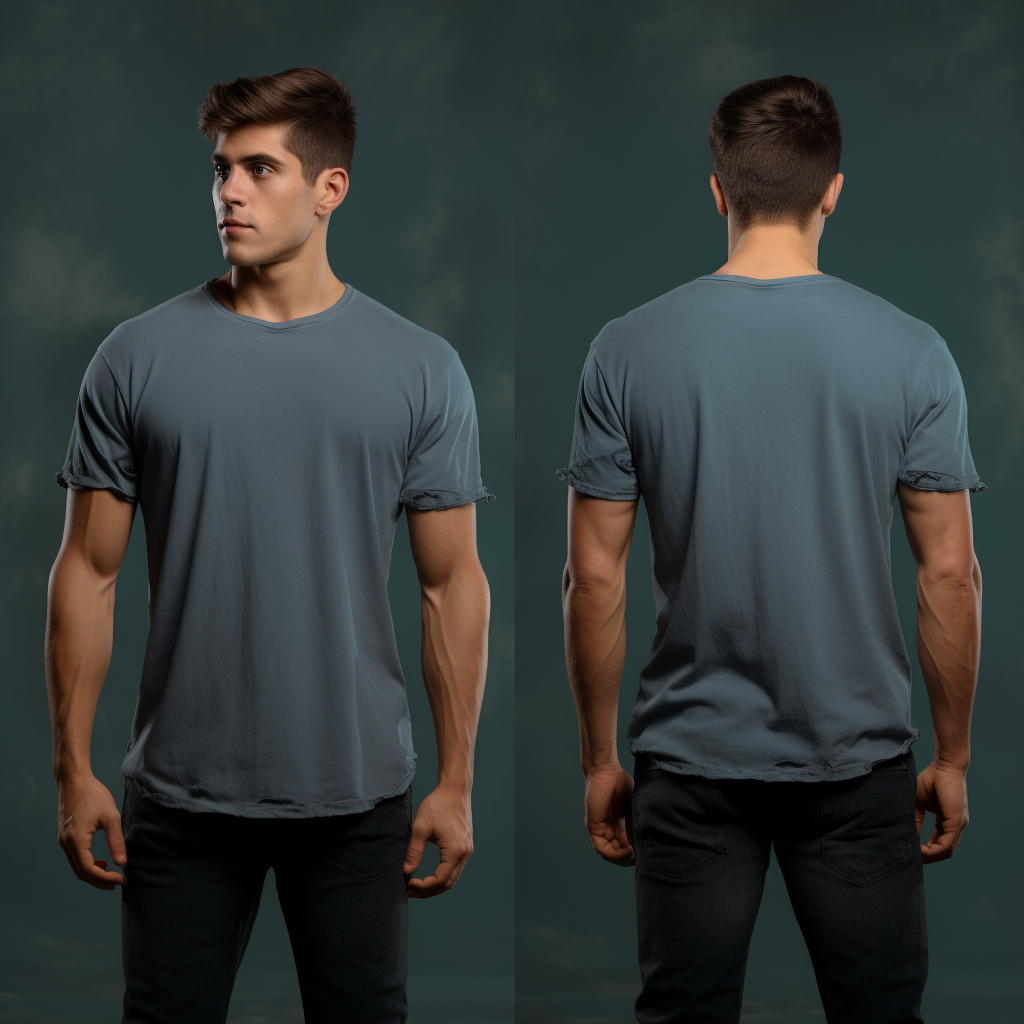 Handsome guy in blue t-shirt, front and back view