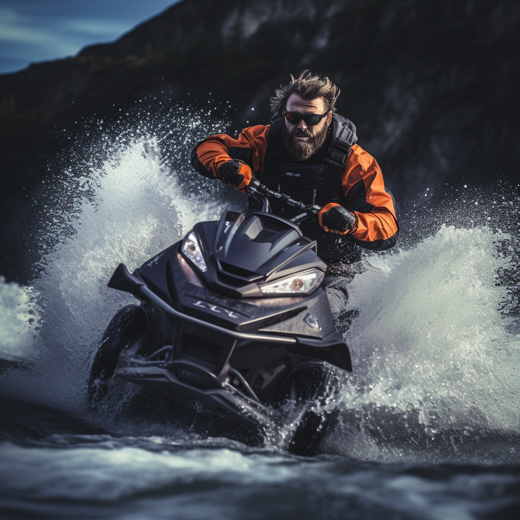 Guy Riding Jet Ski Up Rapids