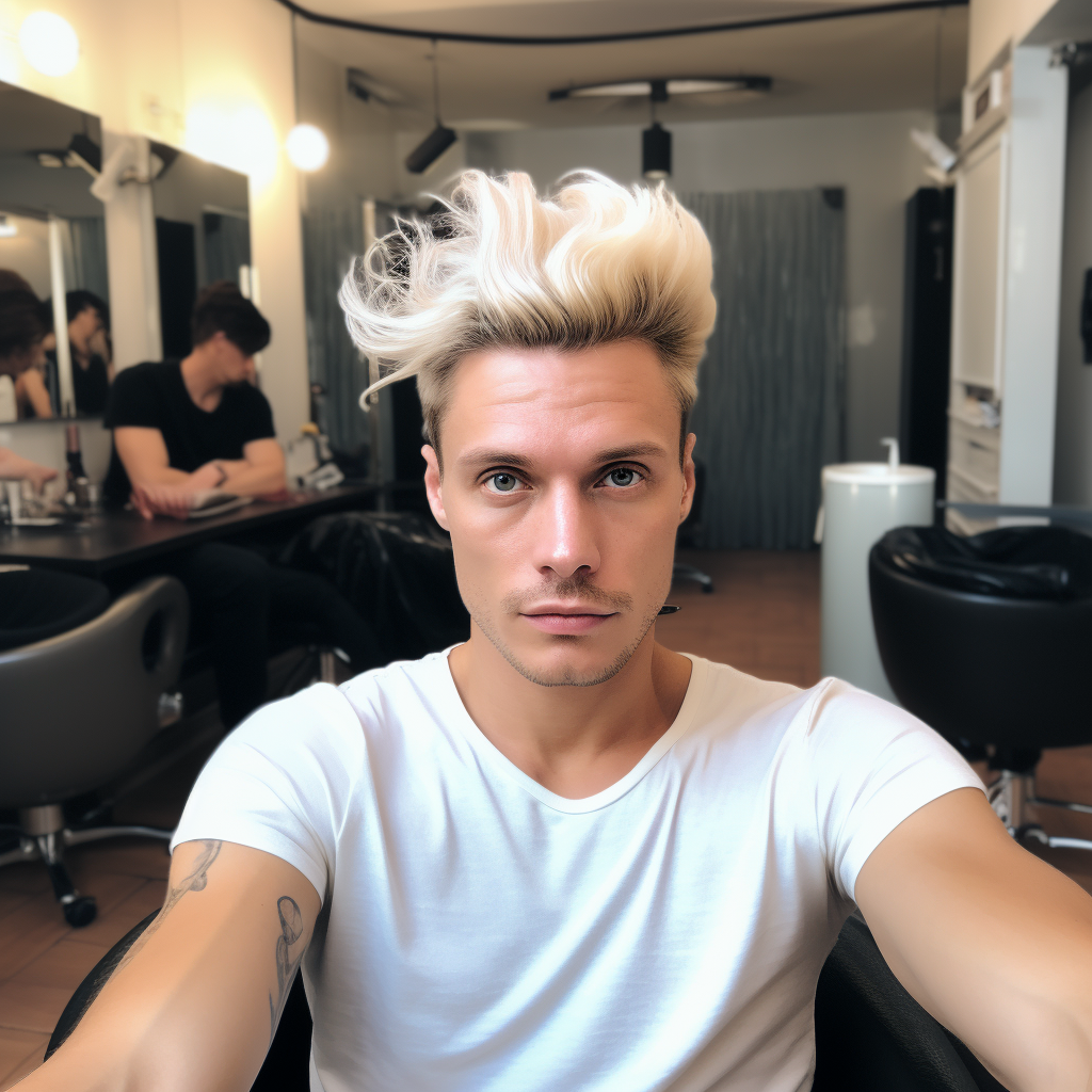 Man bleaching hair at salon