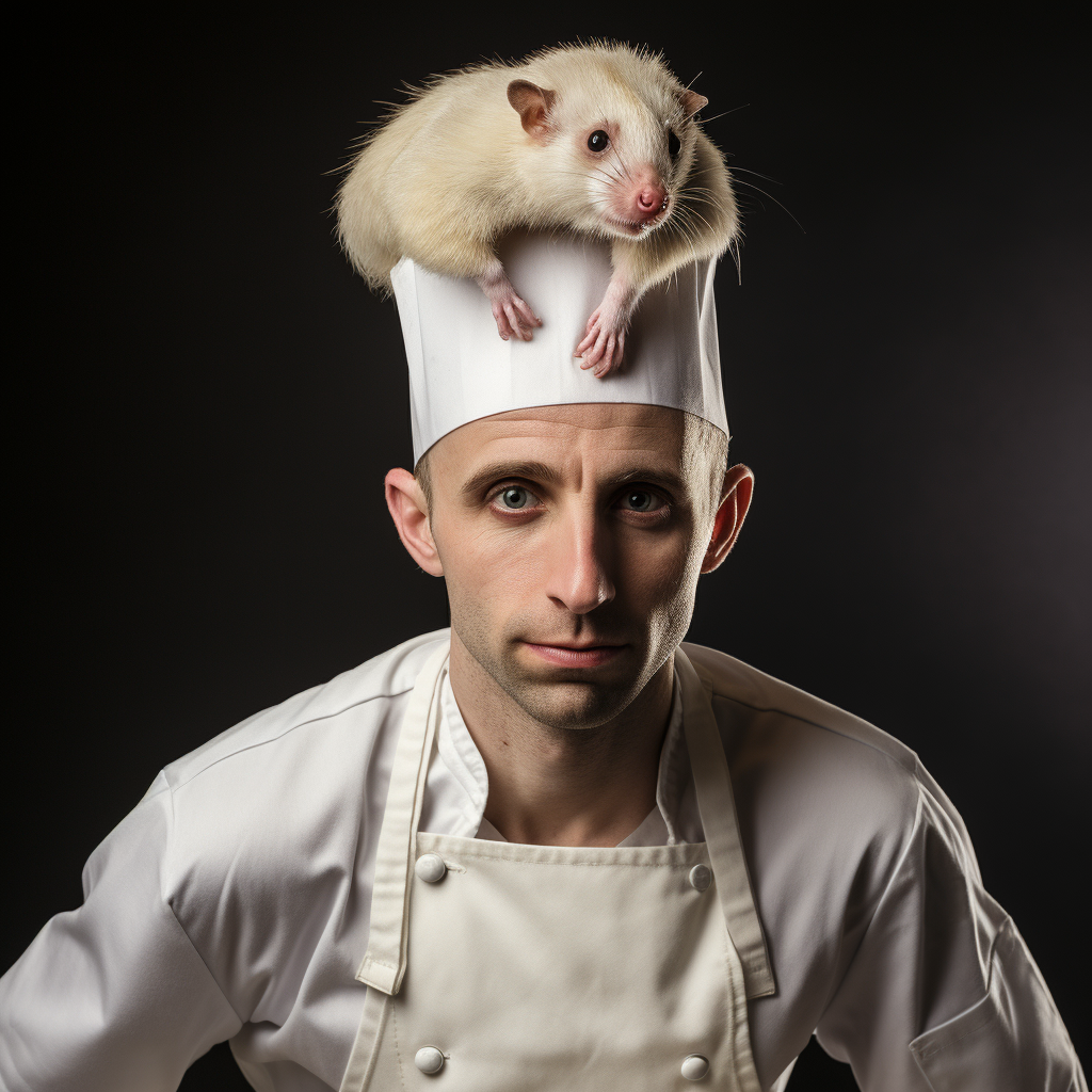 Guy with chefs hat riding opposum