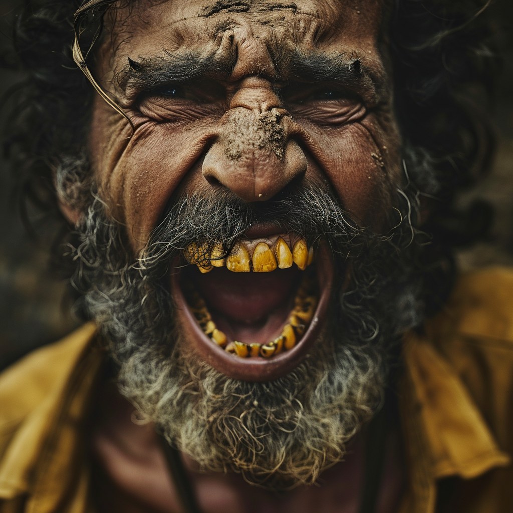 Man with Open Mouth and Yellow Teeth