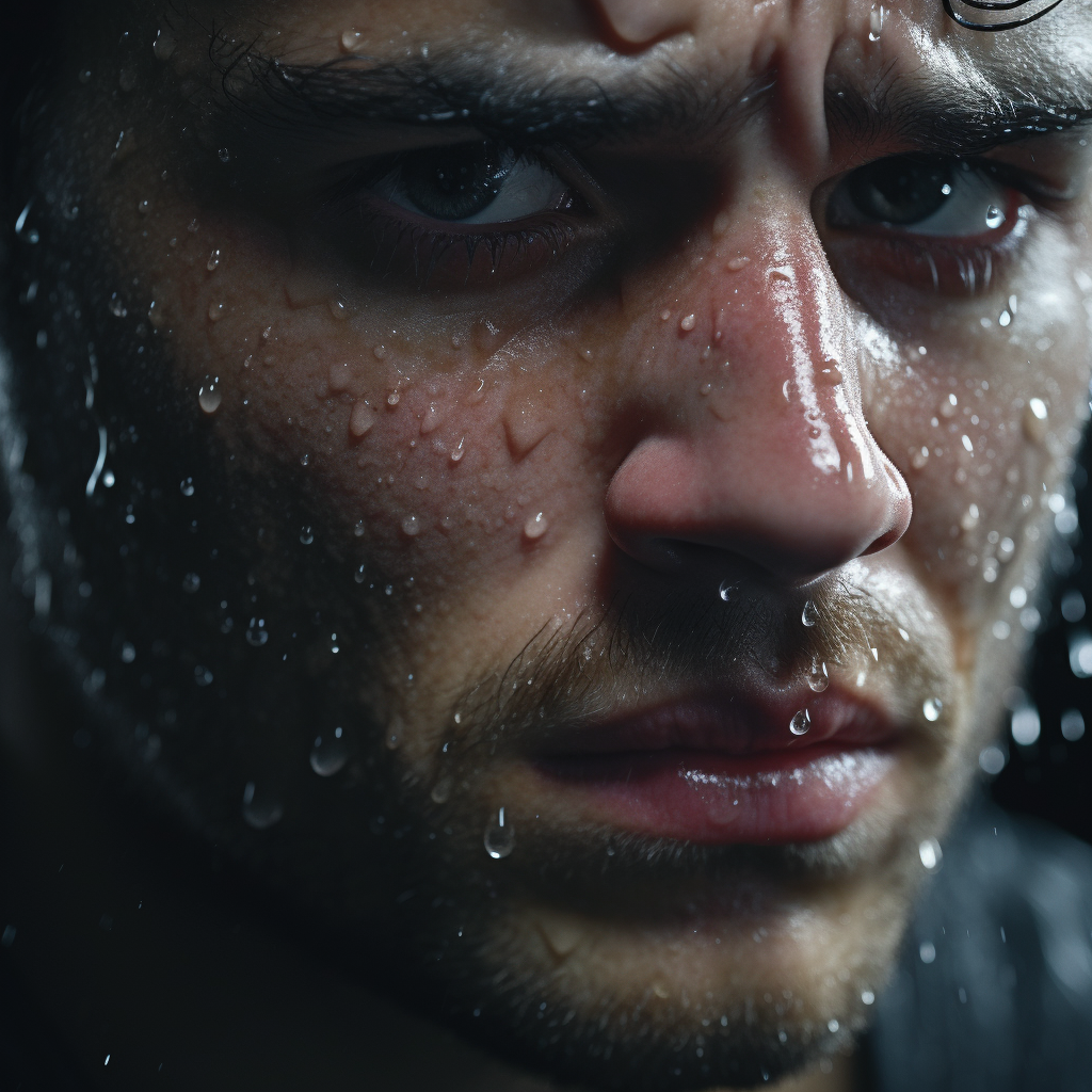 man sweating workout close-up