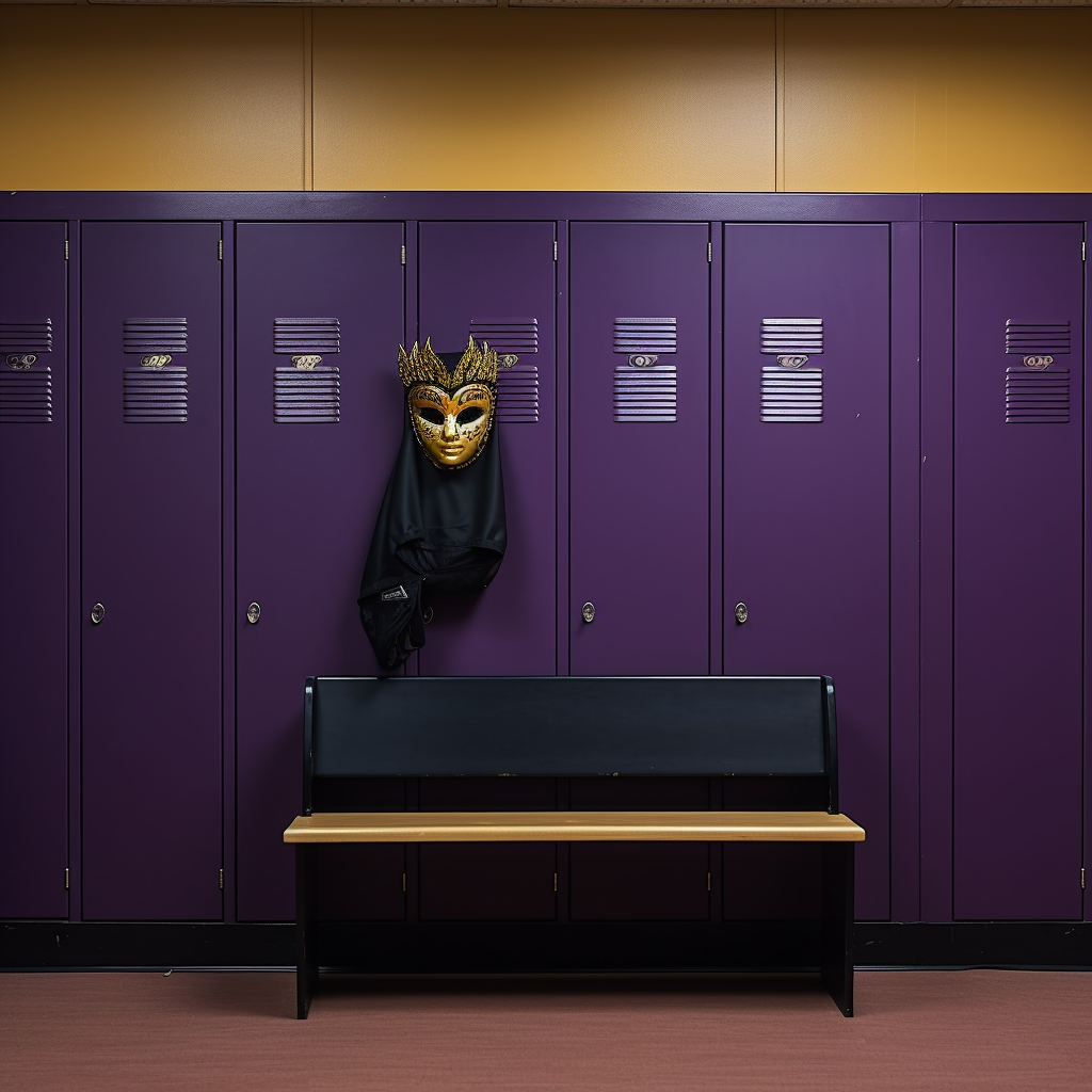 Mardi Gras Mask in Gym Locker Room