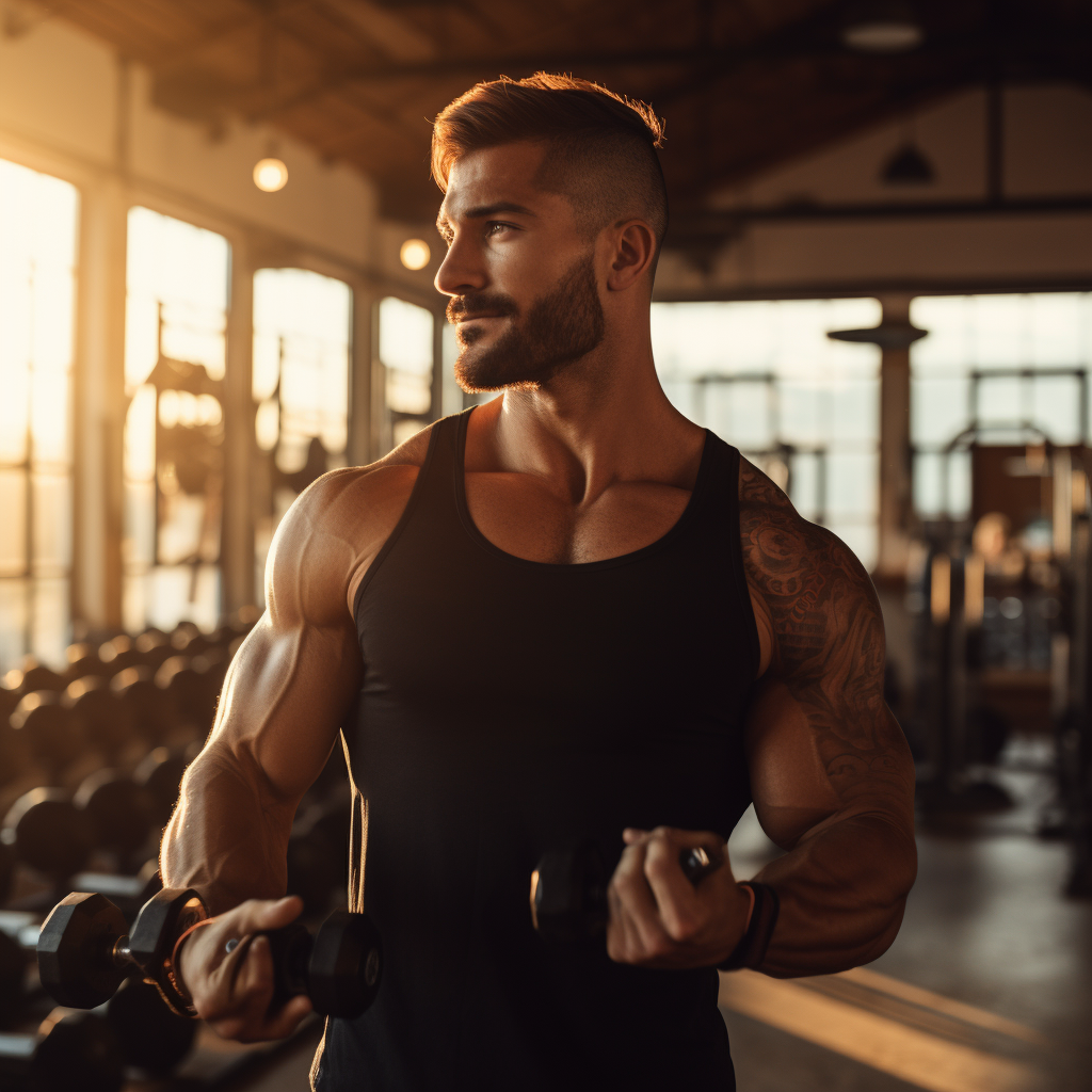 Man with Dumbbells in Gym