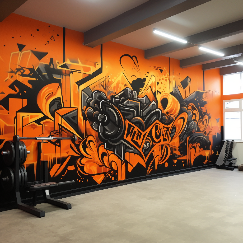 Black and Orange Crossfit Graffiti on Gym Wall