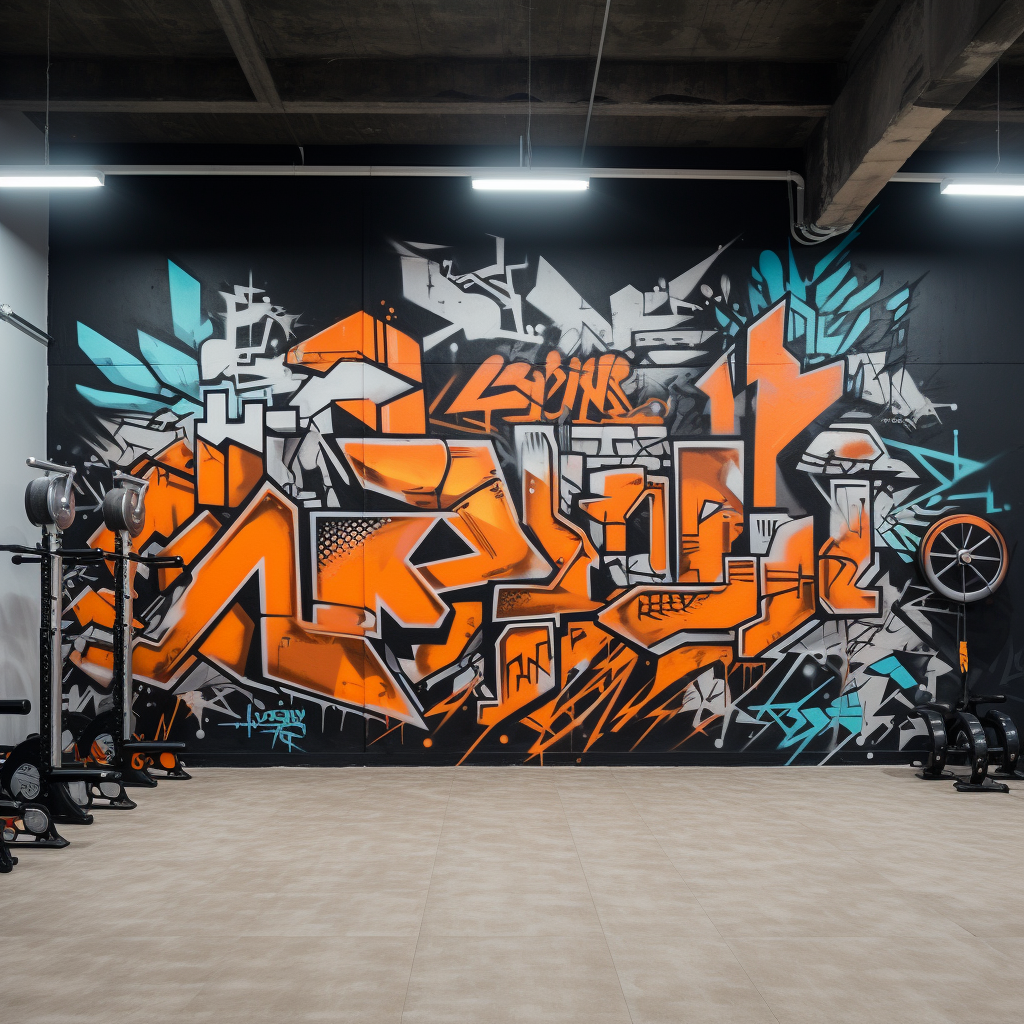 Gym wall with crossfit and weightlifting graffiti