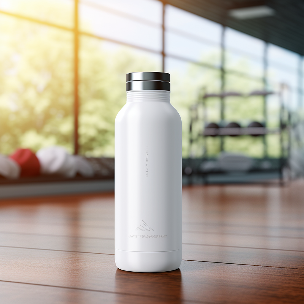 White gym water bottle with lid