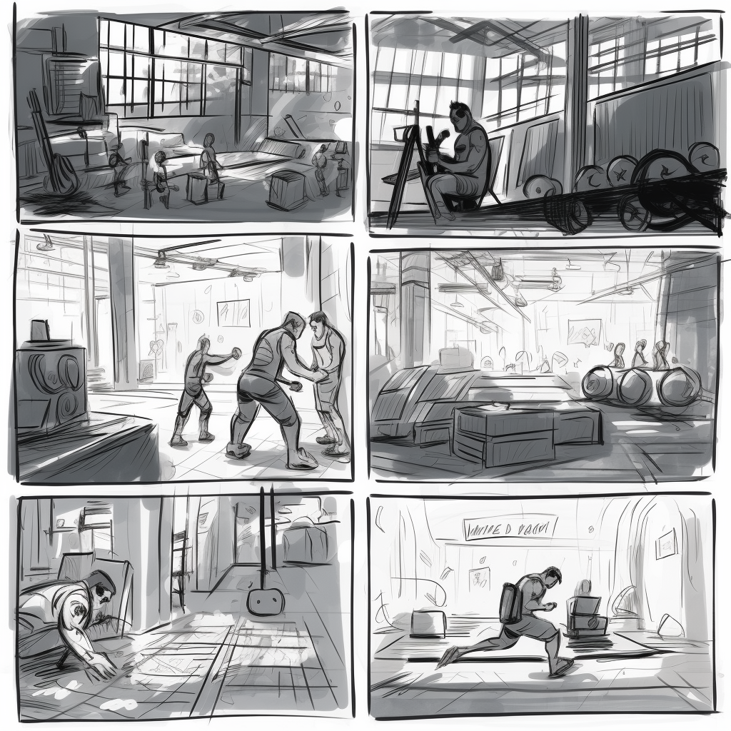 Rough sketch of a black and white gym workout