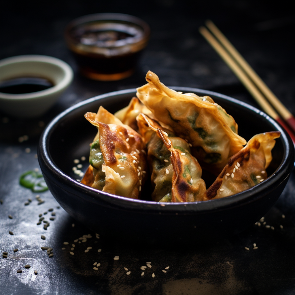 Fried gyoza in soy sauce