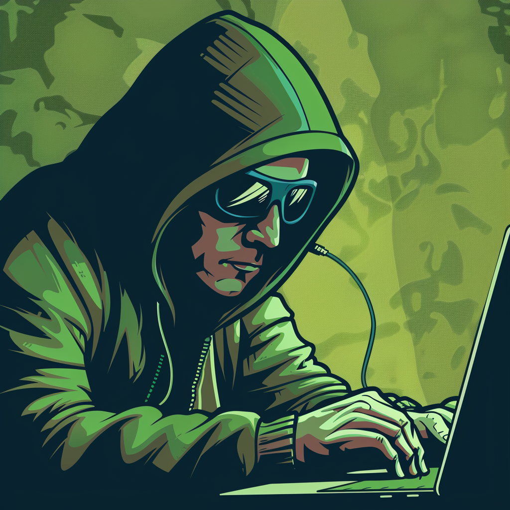 Cartoon hacker in Mac computer