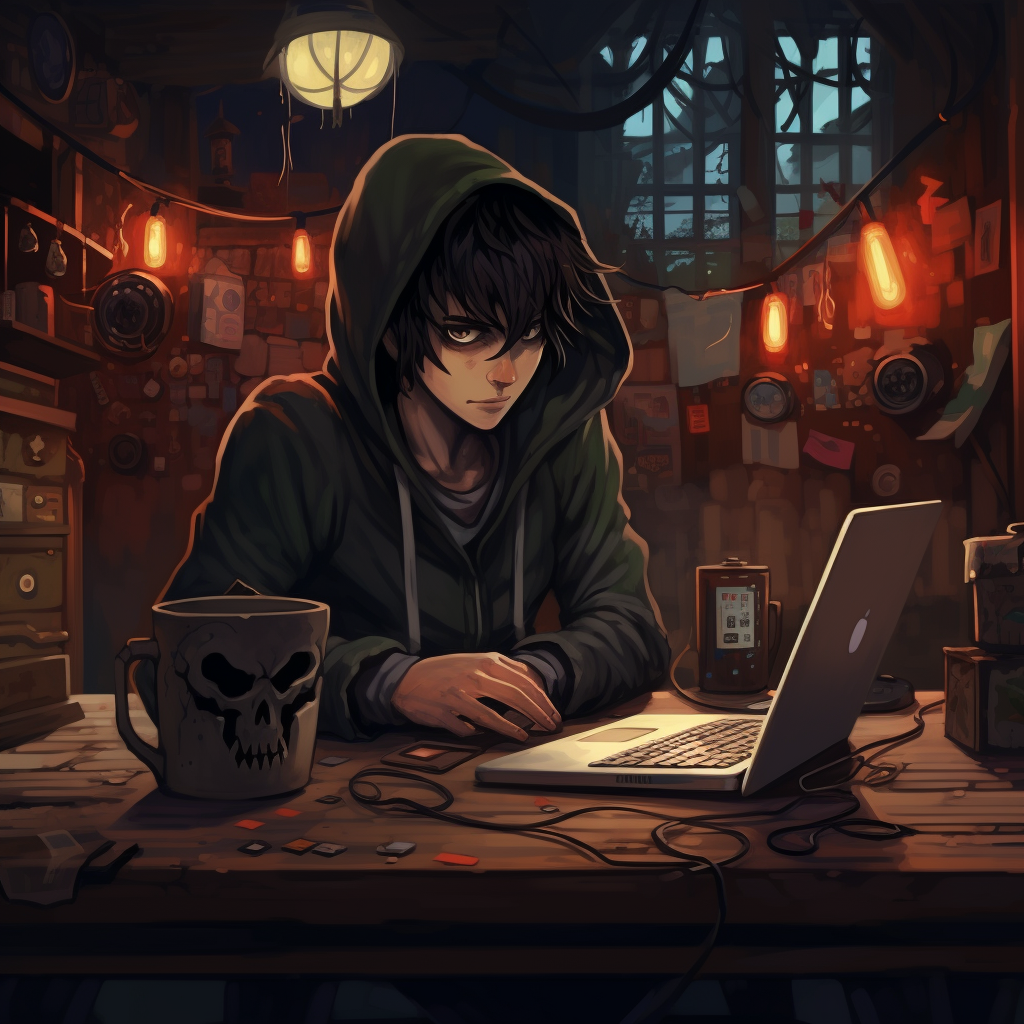 Hacker with Two Laptops - Ghibli Style