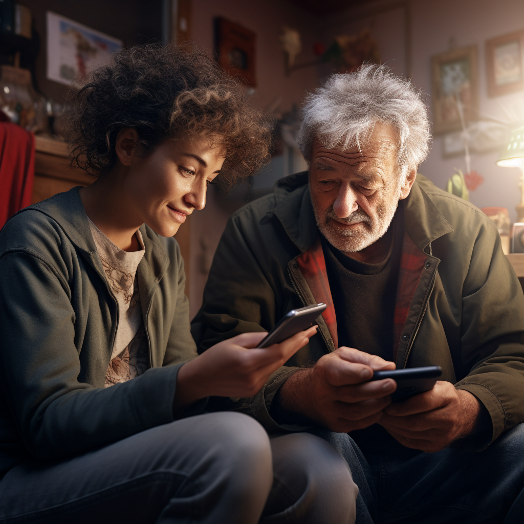 Two grandparent hackers with smartphone