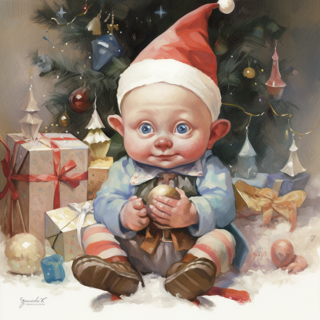 Cute baby Gogru celebrating Christmas