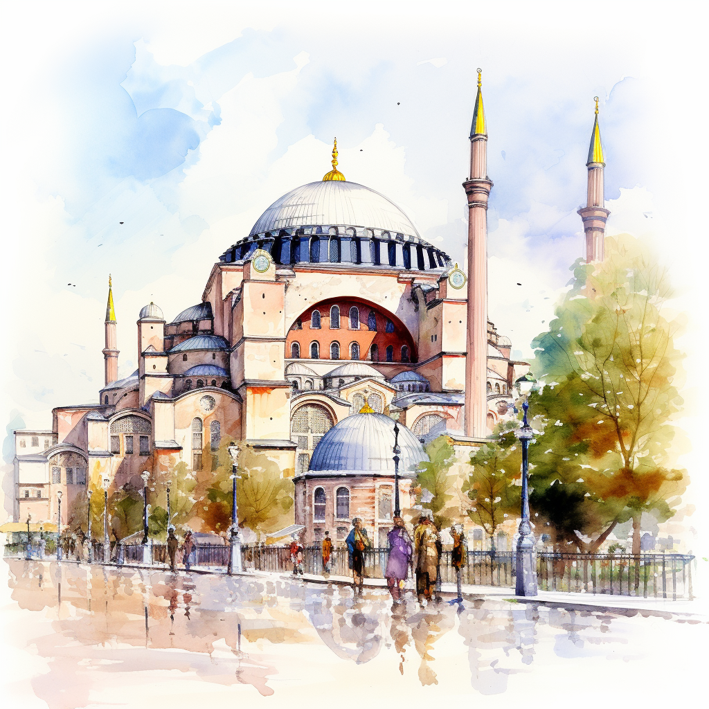 Watercolor painting of Hagia Sofia Church