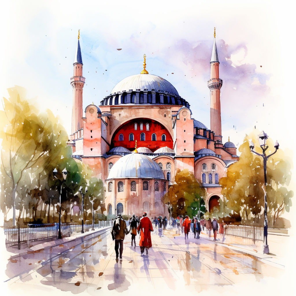 Watercolor painting of Hagia Sofia Church