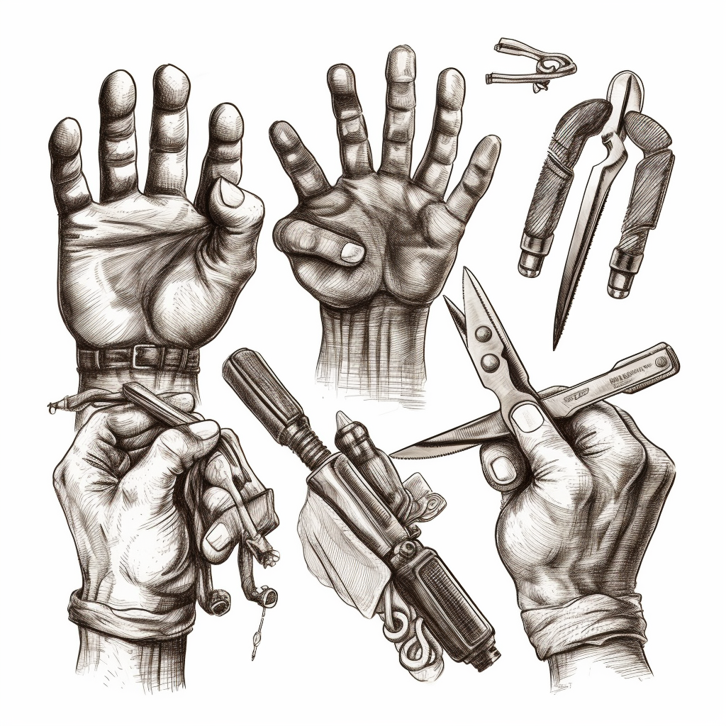 hairy hands with tools sketches