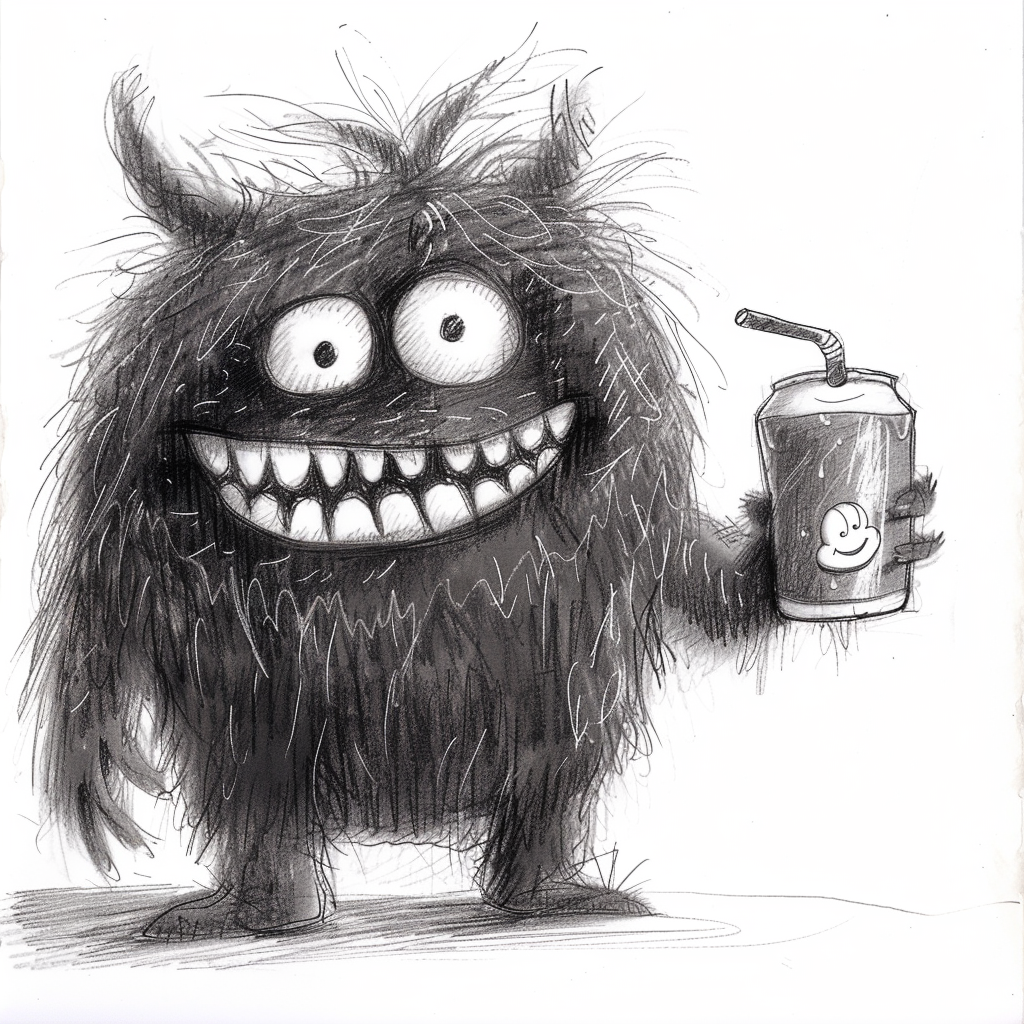 Cartoon monster holding guarana can