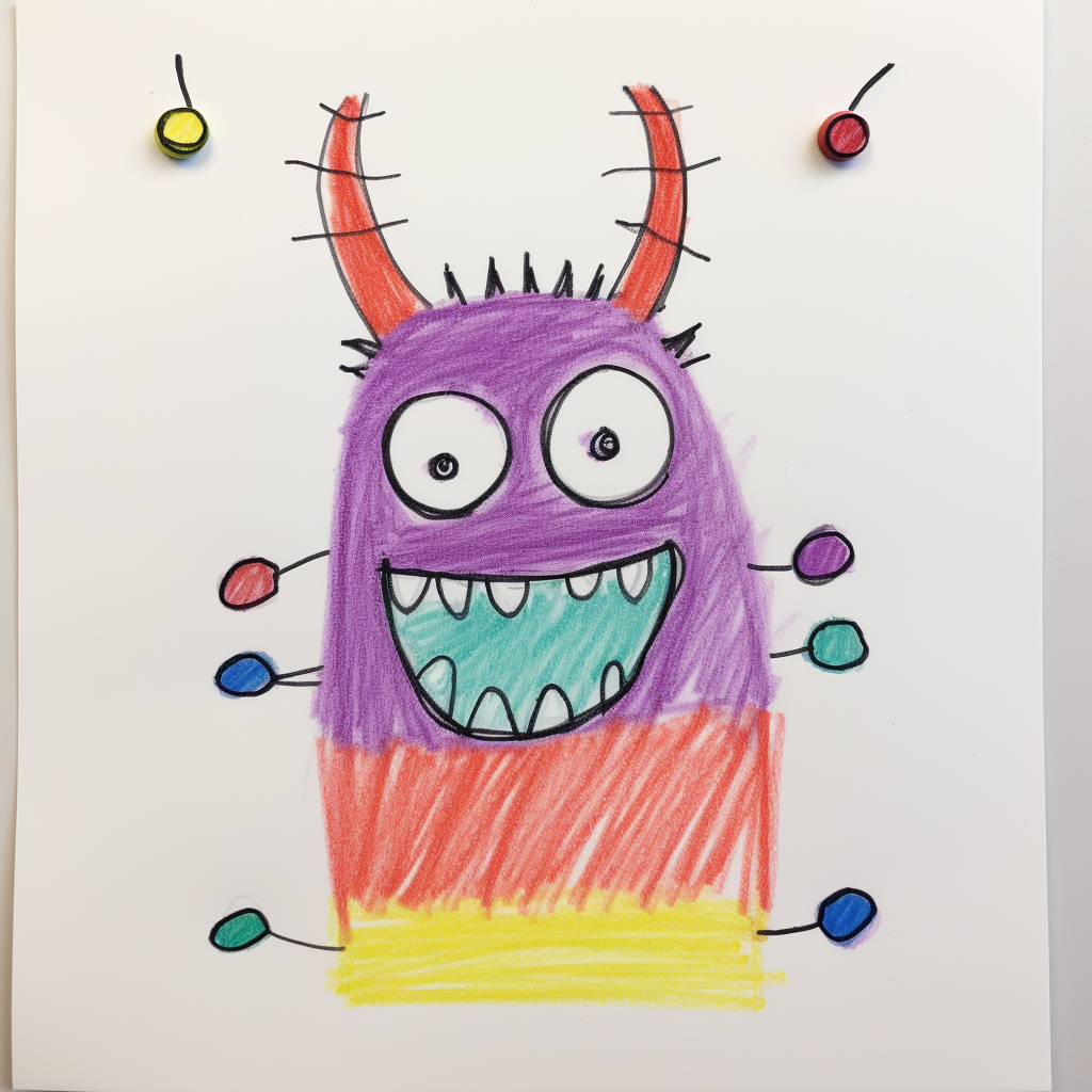 Hairy monster with two horns and teeth eating socks