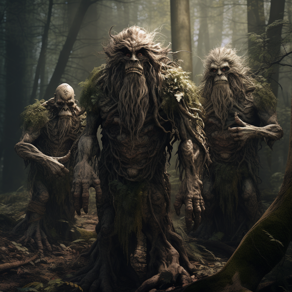 Three Hairy Trolls in Forest