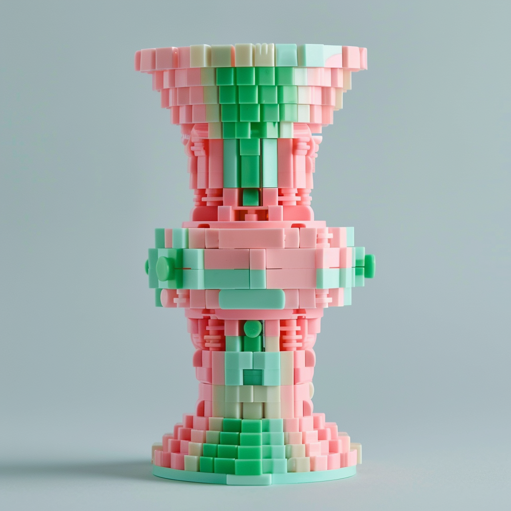 Half-built pink mint green Lego vase