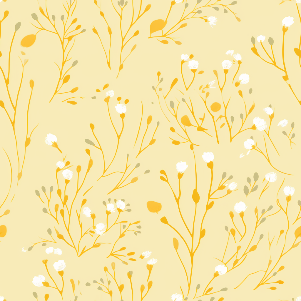 Bright white botanical pattern on pastel yellow background