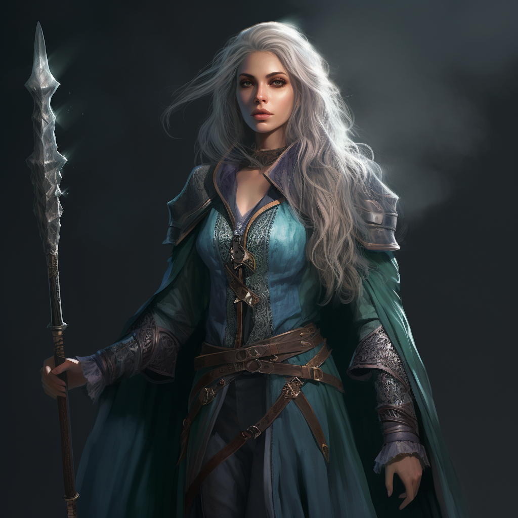 Half Elf Female Wizard with Staff of Power