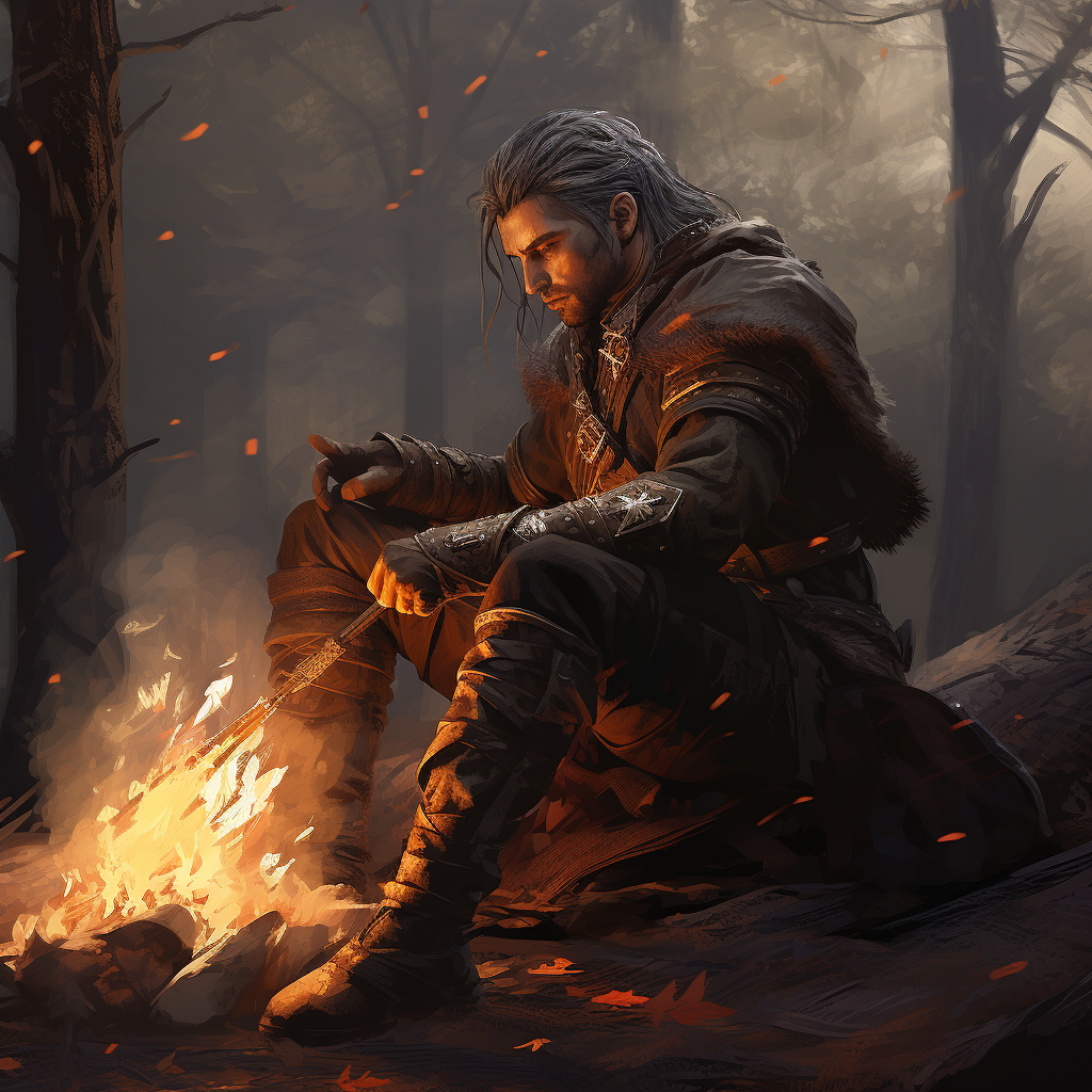 Half Elf Hunter Cooking in Forest