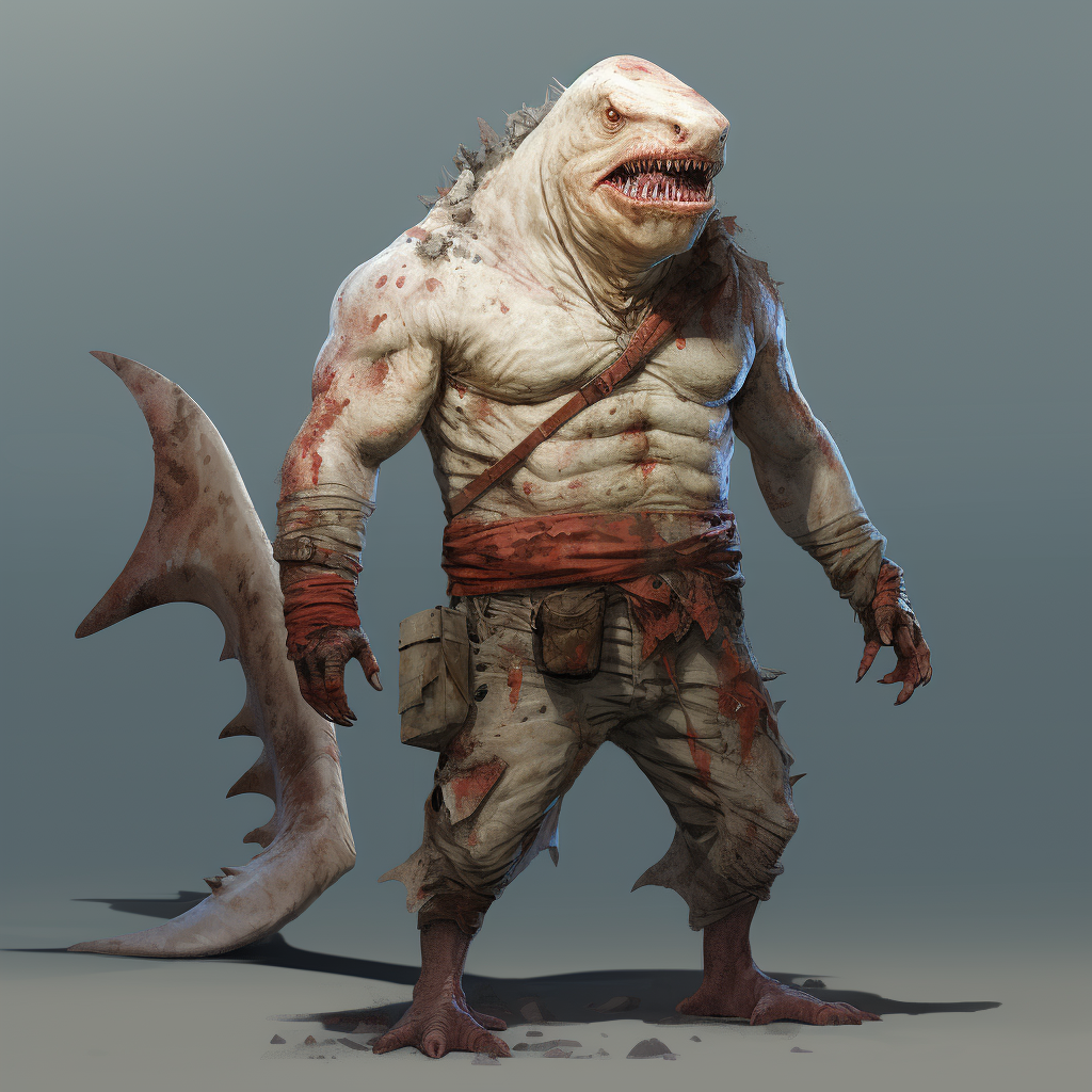 Hammerhead Shark Hybrid with Human Torso and Attire