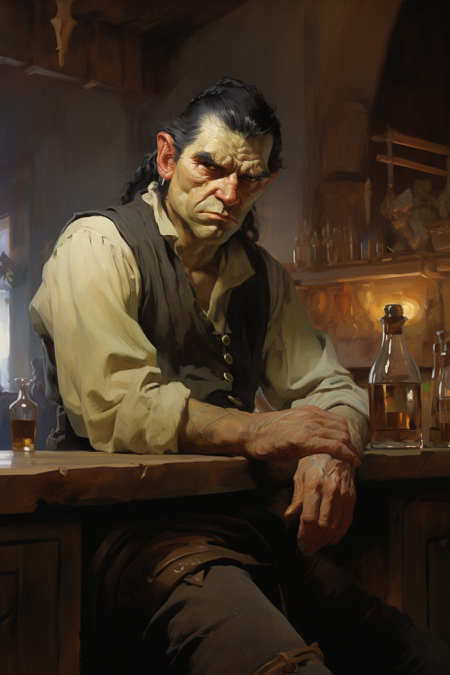 Half-Orc Bar Owner in Inn Expression Portrait