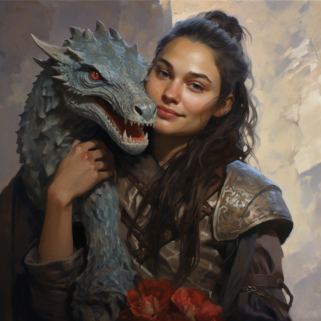 Half-Orc Woman with Baby Dragon