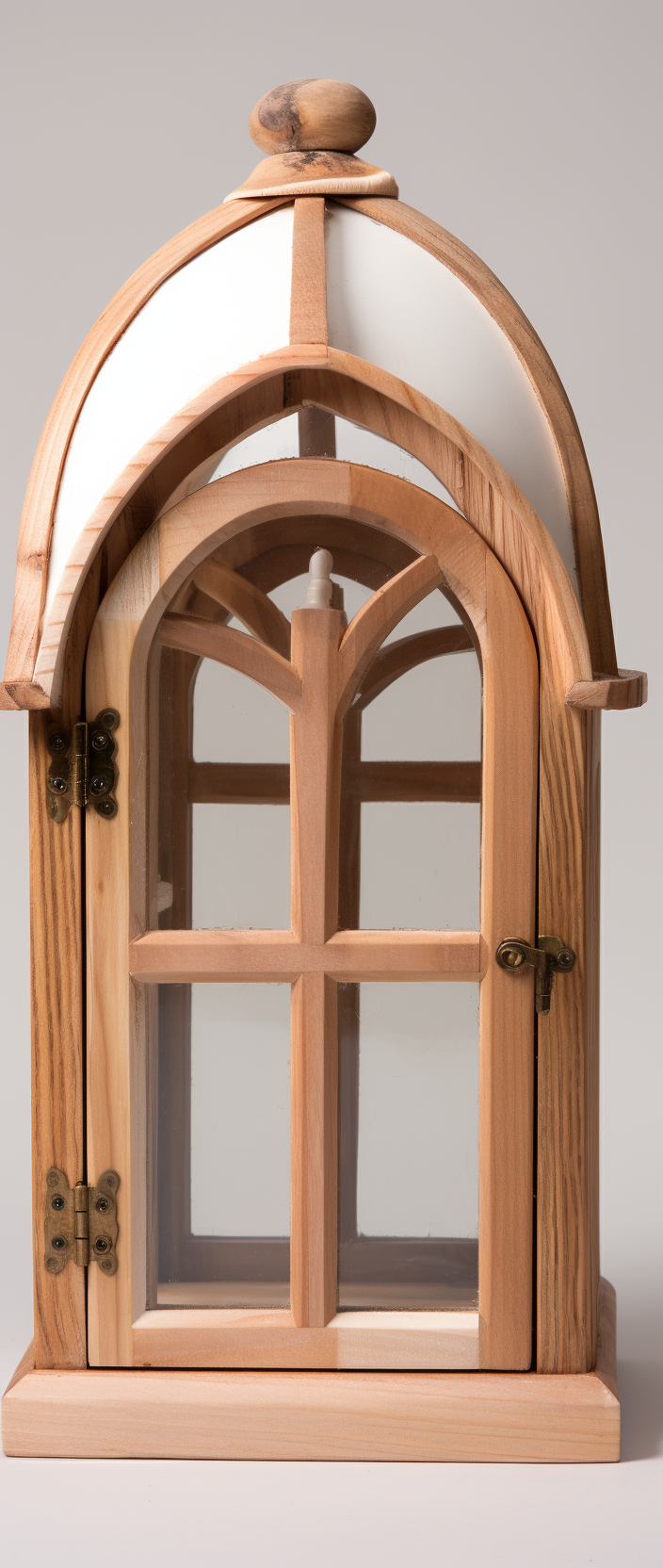 Unfinished wooden lantern with glass window