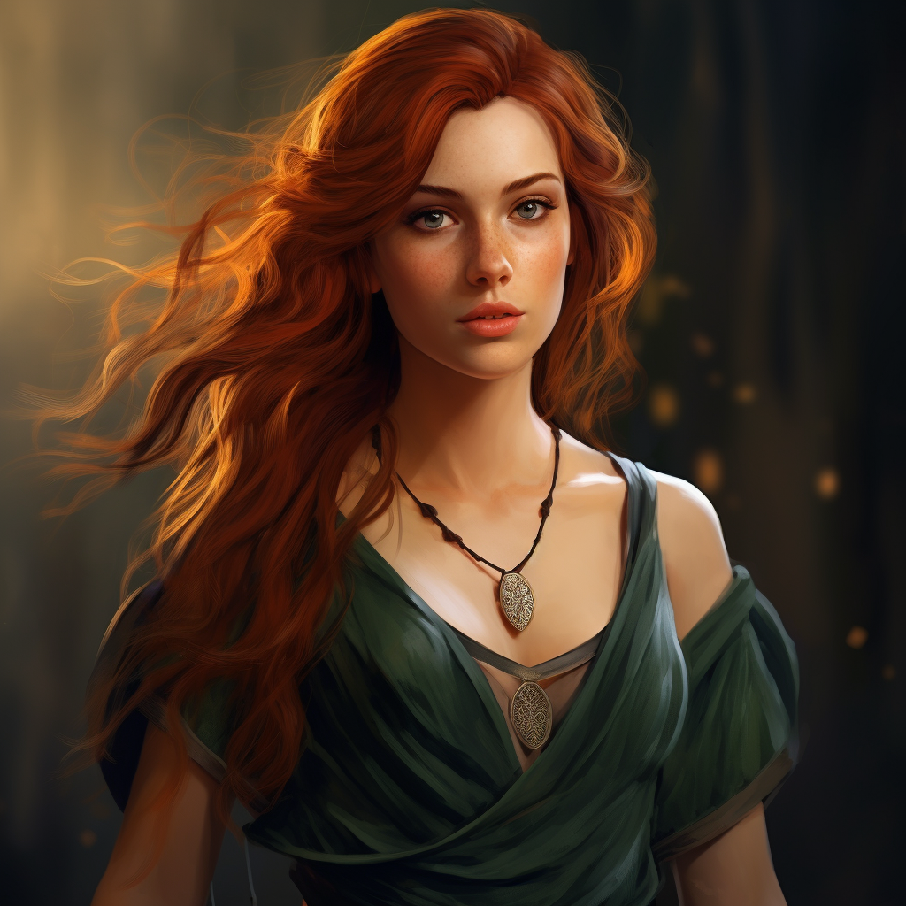 Half Elf Female with Red Hair and Green Eyes