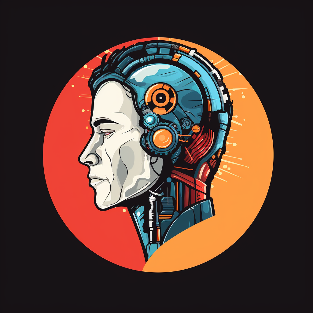 Logo of a half robot and half human in a business setting