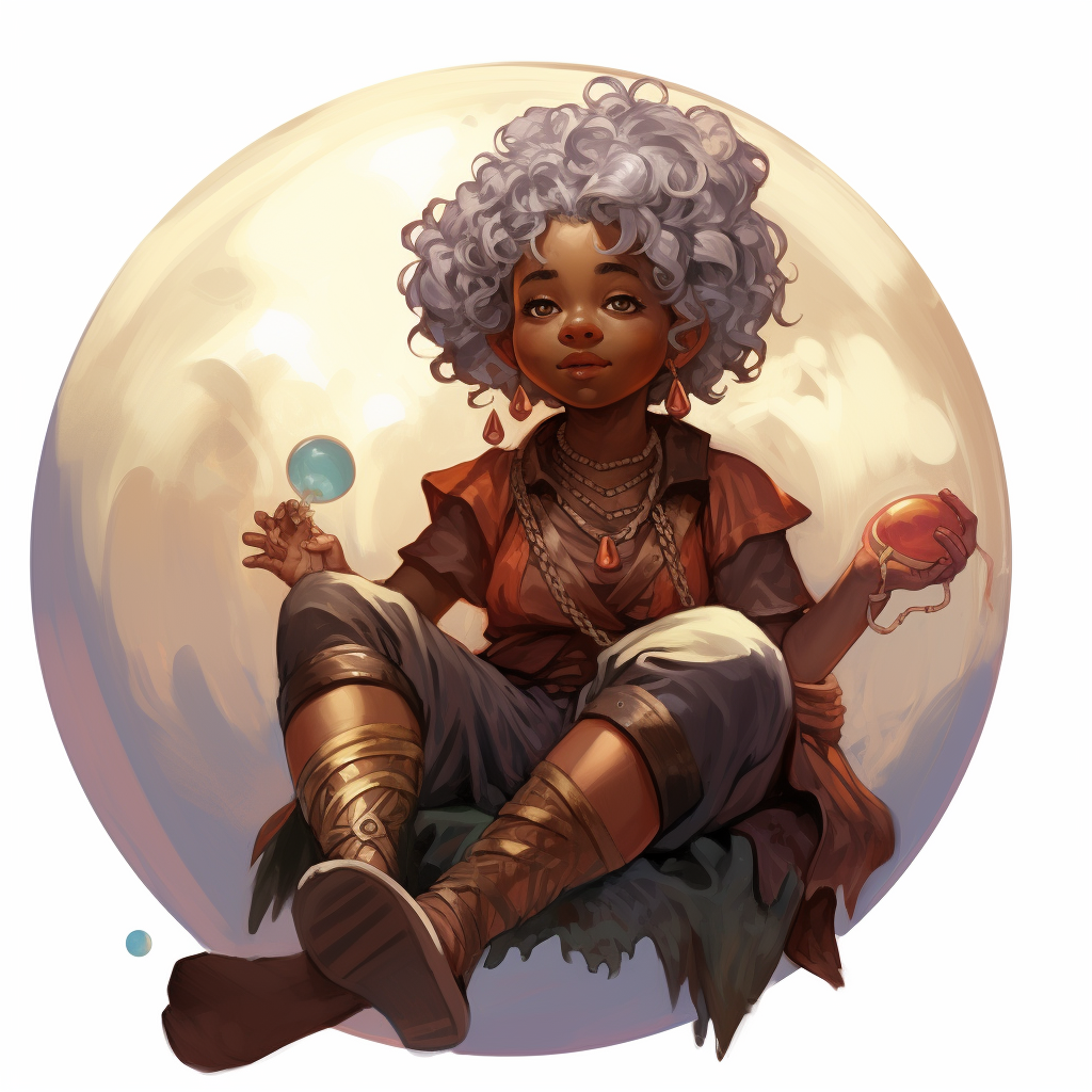 Halfling Druid with Balloon and Silver Hair