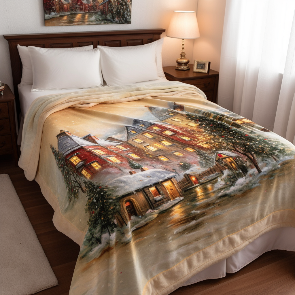 Warm Hallmark snowy village blanket