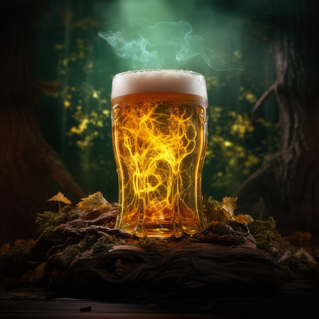 Halloween beer with spooky forest backdrop