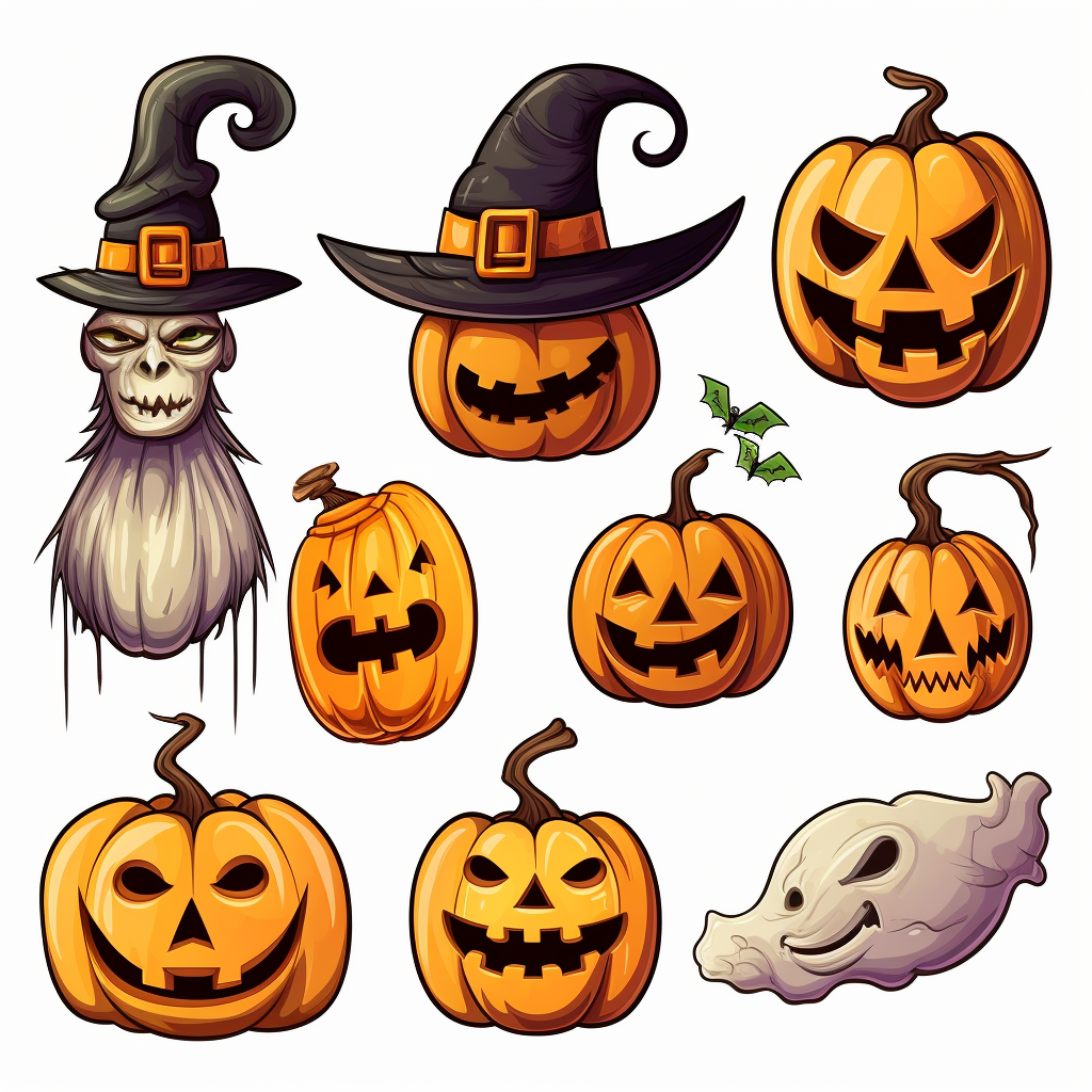 Halloween cartoon set on white background