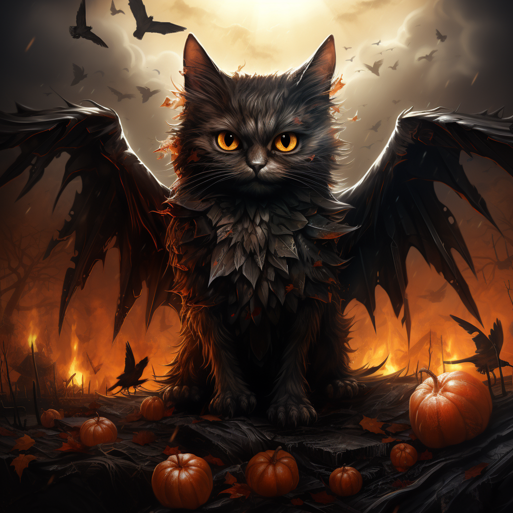 Black cat with bat wings in Halloween costume